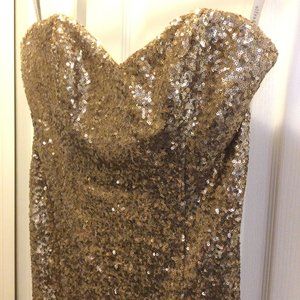 Alfred Angelo - Gold Sequin - Strapless - Full Length Gown - Size 4
